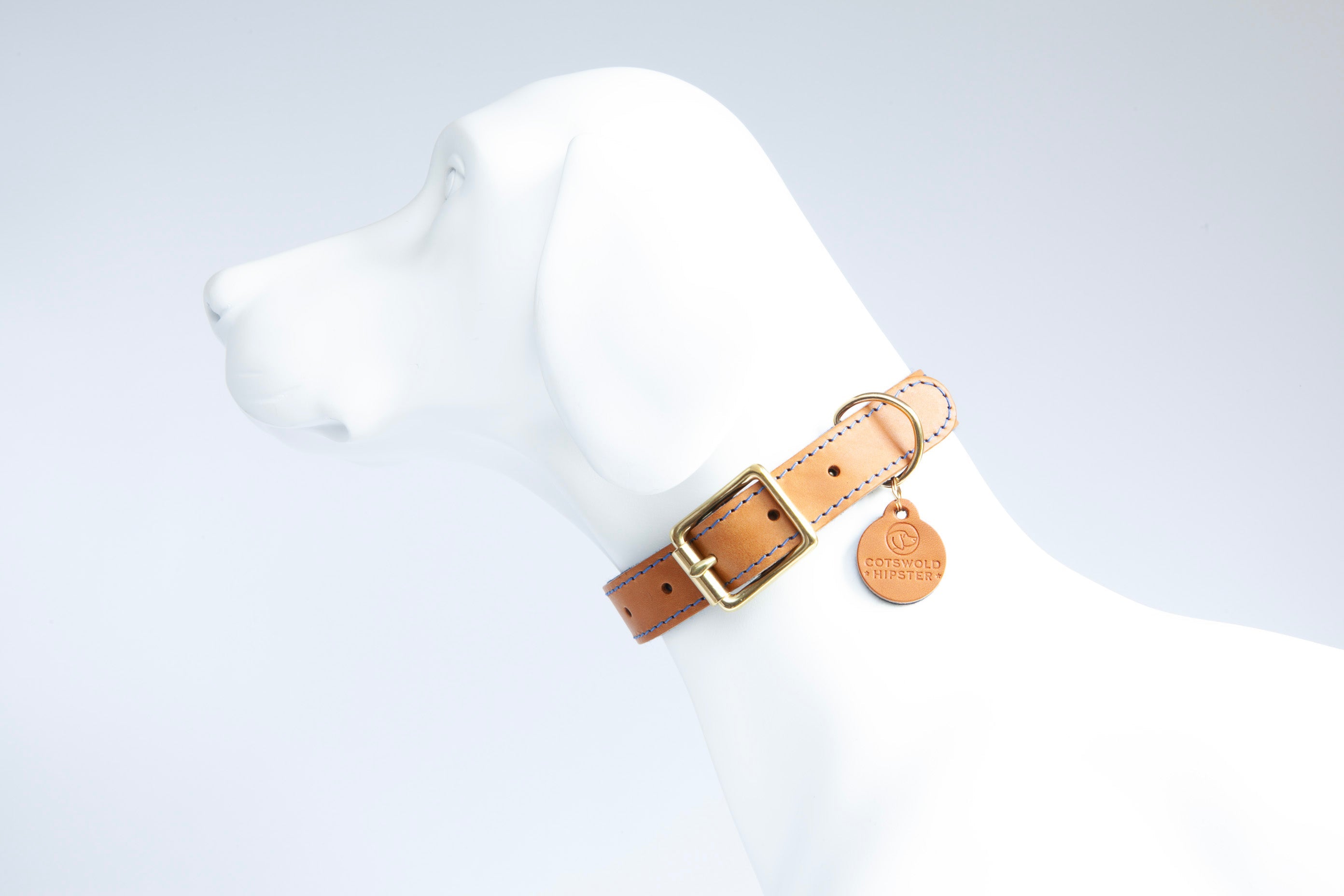 Leather and felt dog collar - Tan and marine