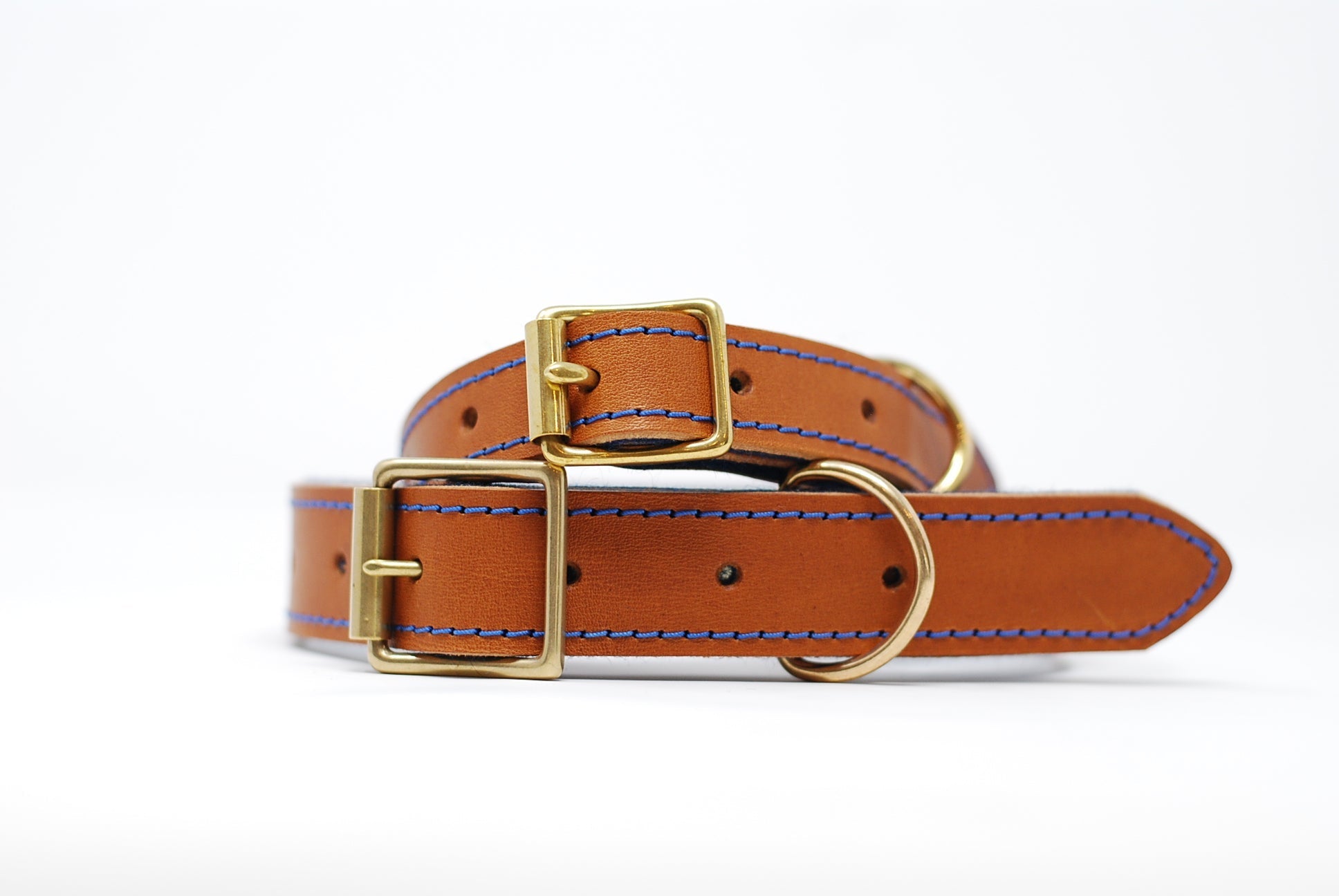 Leather and felt dog collar - Tan and marine